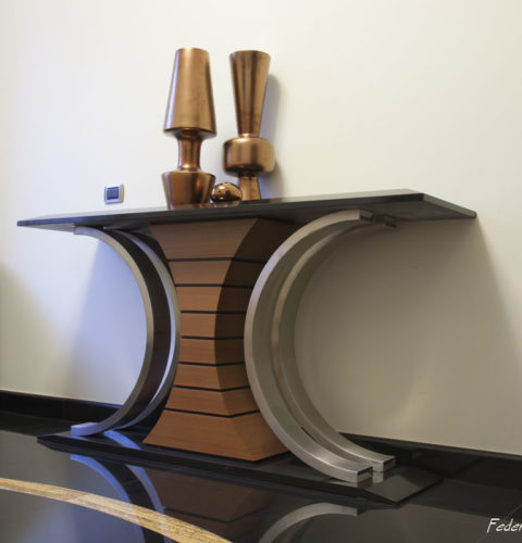 Consolle C teak e marmo nero-1
