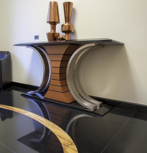 Consolle C teak e marmo nero-3